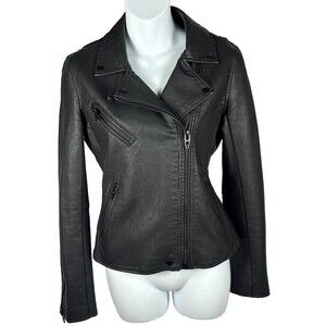 BlankNYC Black Pebbled Faux Leather Moto Jacket S Small 021-9632AP Vegan Biker